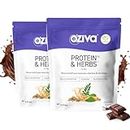 OZiva Protein & Herbs for Men to Build Lean Muscles, Increase Muscle Size & Strength | 23g Certified Clean Protein & 5.5 BCAAs with | Protein Powder for Men | 1 KG, Chocolate (Pack of 2)