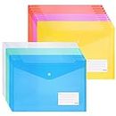 ZCZN 24 pcs Transparent Plastic File Folders, Letter Size / A4 Size Waterproof File Envelopes with Label Pocket and Snap Button for School Home Work Office Organization, 6 Assorted Colors