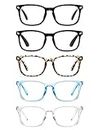 CCVOO 5 Pack Blue Light Blocking Reading Glasses Women/Men, Anti UV Ray Readers Fashion Nerd Eyeglasses with Spring Hinge (Mix 2, 2.0)