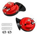 2PCS 300DB Super Loud Train Horns, 12V Waterproof Air Horns Replacement Kit, Car Air Electric Snail Double Horn, Automotive Accessories Universal for Car, Motorcycle, Truck, Bike, Boat (Red)
