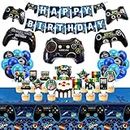 CXRYLZ Video Game Party Decorations, Gamer Birthday Party Supplies, Gaming Balloons Gamepad Foil Balloon Happy Birthday Banner Game on Cake Topper and Tablecloth for Boy Girl Kids