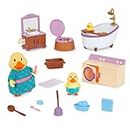 Lil Woodzeez – Dollhouse Furniture Playset – 2 Posable Figures – Bath & Laundry Playhouse Toy – Kids 3 Years +