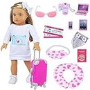 ZITA ELEMENT 16 Pcs American 18 inch Doll Suitcase Set for Girl Boy 18 Inch Doll Travel Carrier Storage, Including Luggage Pillow Sunglasses Camera Computer Cell Phone Pad,ect (Rose RED)