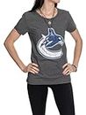 Calhoun NHL Surf & Skate Women's Distressed Print Fitted Crew Neck Premium T-Shirt (Vancouver Canucks, Small)