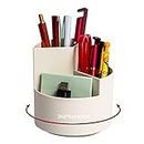 Desk Pencil Pen Holder, 3 Slots 360-Degree Spinning Organizers, Desktop Storage Stationery Supplies, Cute Cup Pot for Office, School, Art Supply, Kids - White