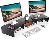 FITUEYES Dual Monitor Stand - 3 Shelf Computer Monitor Riser, Wood Desktop Stand with Adjustable Length and Angle, Desk Accessories, Office Supplies Medium Black,DT108001WB