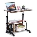 Portable Rolling Desk Adjustable Height Small Standing Desk on Wheels, 32 Inch Computer Desk Laptop Table for Home Office Study Student Desk with Storage Mobile Desk for Couch Bedroom Rustic