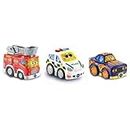 VTech Toot-Toot Drivers - Confezione da 3 auto con autopompa dei pompieri, auto della polizia e pilota, giocattolo interattivo per bambini, per giochi di finzione, luci e suoni, per ragazzi e ragazze