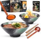 Japanese Ramen Bowls 2 Set | 1000 ml With Chopsticks Spoons | Ceramic Pho Noodle