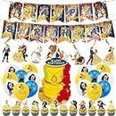 Beauty and the Beast Party Supplies Beauty and the Beast Theme Birthday Decorations Includes Banner, Cake Toppers, Hanging Swirl Decoration and Latex Balloons for Princess Belle Birthday Themed Party
