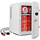 Koolatron Retro 4L 6 Can Portable Mini Fridge Compact Refrigerator for Bedroom Skincare Cosmetic Beauty Personal Cooler 12V and AC Cords, Desktop Accessory for Home Office Car Dorm Travel (White)