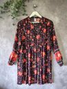 Old Navy Dress Womens Small  Pink Red  Boho Peasant Pleated Long sleeve Ladies
