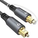 Optical Audio Cable, WARRKY 6ft Optical Cable [Braided, Slim Metal Case, Gold Plated Plug] Digital Audio Fiber Optic Cable Toslink, Compatible with Sound Bar, TV, Samsung, Vizio, LG, Bose, Sony, Sonos