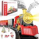 Lucky Doug Train Set Toys for Kids, Christmas Train Sets Toys for Kids W/Smokes, Light & Sound Include 6 Car and 28 Tracks, Christmas Train Set Toys Birthday Gifts for 3 4 5 6 Year Old Boys Girls