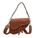 PURFANREE Women Trendy Saddle Shoulder Bag Clutch Purse Underarm Handbag Satchel HandBag Crossbody Bag, Zbrown, One Size