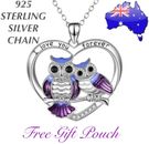 I LOVE YOU FOREVER Owl Heart Purple Pendant Sterling Silver Necklace Women Gift