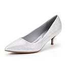 DREAM PAIRS Women's Moda Silver Glitter Low Heel D'Orsay Pointed Toe Pump Shoes Size 7.5 M US