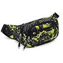 NSYOOMH Large Fanny Packs for Women & Men, 5-Zipper ​Pockets Water Resistant Practical Waist Bag, for Outdoor Running Cycling Sports Travel Hiking Camping Fishing Fashionable Camo ​Belt Bags, Fluorescent Green, Large, Outdoor