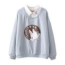Packitcute Teens Pink Sweatshirt, Spring Autumn Cotton Patchwork Pullover Bunny Print Thin Tops, Blue, Medium