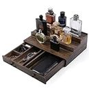 Boulphia Cologne Organizer for Men, Wooden Perfume Organizer for Dresser, Perfume Holder Cologne Stand with 3 Tier Display Shelf, Drawer and Hidden Compartment for Storing Perfumes and Accessories