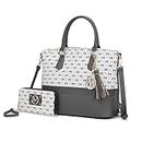 MKF Crossbody Tote Bag for Women, & Wristlet Wallet Purse Set – PU Leather Top-Handle Satchel Shoulder Handbag, Saylor Charcoal, Large