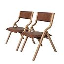 LEVEDE Set of 2 Folding Chairs, Full Assembly Dining Chairs, Solid Wood Frame Reading Seat, PU Leather Casual Chairs for Living Room, Cafe, Dining Room, Camping, Load Up to 150kg (Brown)