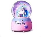 SAMVARDHAN Cute Unicorn Rainbows Musical Snow Globe with Color Changing LED Lights, Perfect Wedding Home Decor Valentine's Gift Souvenirs (Blue)