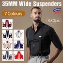 Men's 35mm Wide Suspenders 6 Clips Adjustable Elastic Leather Braces Trousers  
