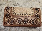 Montana West Tri-Fold Wallet w Zipper Compartment Tooled Leather Western Boho 