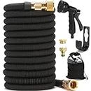 Expandale Garden Hose (50ft), Flexible Water Hose with 8 Spray Nozzle, Car Wash Hose with 3/4" Solid Brass Connector Fittings and Double Latex Core, Black