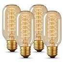 Edison Light Bulbs [4 Pack], DORESshop 40W E26 Light Bulbs, T45, Dimmable Incandescent Light Bulbs, 110-130 Volts, Vintage Lightbulbs, Decorative Light Bulb for Home Light Fixture, Amber White
