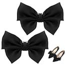 KALIONE 2 Pieces Decorative Shoe Clips Handmade Bow Knot Shoe Charms Removable Satin Shoe Bow Buckle Clips Wedding Party Outfit Accessories for Women Girls Dress Shoes Pumps Flats High Heels(Black)