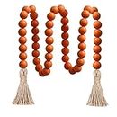 Meplait 39in Wood Bead Garland Farmhouse with Tassels,Versatile Prayer Beads Boho Chic Wall Hanging Home Decor (Orange)