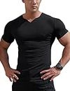 Herren Mesh Athletic T-Shirts mit geteiltem V-Ausschnitt für Fitnesstraining Bodybuilding Color Schwarz Size L
