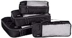 Amazon Basics Reißverschluss Kleidertaschen-Set, 4 Stück, je 1 Schmal, Klein, Mittelgroß, Groß und schmale Packtasche, Schwarz