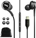 Samsung AKG Earbuds for Galaxy S23 Ultra - Original USB Type C in-Ear Earbud Headphones with Remote & Mic - Braided - Includes Velvet Pouch - Black