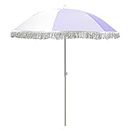 1.8m Purple Beach Umbrella with Tassels, Portable Tilting Garden Parasol Umbrella, Round Sun Parasol/Outdoor Umbrella for Beach/Garden/Pool/Patio