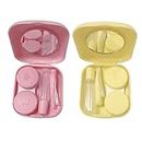 Contact Lens Case(2 Pcs) for Travel and Home, Portable Contact Lens Case Remover Storage Case, Hard Double Lens Box+Mirror+Bottle+Container Holder+Tweezers
