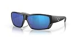 Costa Del Mar Men's Tuna Alley Rectangular Sunglasses, Matte Black/Grey Blue Mirrored Polarized-580g, 62 mm