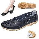 Owlkay Shoes for Women,Owlkay New Casual Women Shoes,Cowhide Leather Loafers Comfortable Soft Flats Cutout Slip-on Sandals. (35.5 EU, Black)