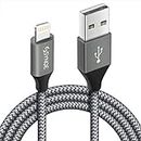 Synqe Nylon Braided USB Data Sync & 3A Long Fast Charging Cable Compatible for iPhones, iPad Air, iPad Pro, iPad Mini (2M, Grey)