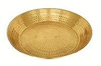 SHIV HOME WORLD Brass Traditional Minakari Hammered Thambalam Plate (Large, Yellow Gold) Size-15