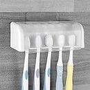 5 Slots Wall Mount Toothbrush Holder with Cover, Self Adhesive Toothbrush Storage Organizer for Shower, Toothbrush Hanger for Bathroom, Medicine Cabinet, Dorm