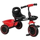 Qaba Large Kids Tricycle for Toddler 2-5 Year Old Girls and Boys, Toddler Trike Bike with Adjustable Seat, Safety Belt, Two Storage Baskets, Red