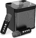 Karaoke con Microfono Inalambrico, Máquina de Karaoke Completo Altavoz Bluetooth con 2 Micrófonos Caraoke Portátil para Infanti Adultos Fiestas en Casa Soporte Tarjeta TF, AUX, Disco U (Negro)