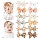 Niceye Baby Girl Bows and Headbands, 12 Packs of Stretchy Nylon Hairbands Hair Bows for Newborns, Infants, Toddlers - Handmade Baby Hair Accessories for Girls