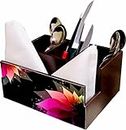EW Wooden Tissue Cutlery Holder I Desk Supplies Pencil Pen Stationery Stand I Home & Kitchen I Countertop Organizer - Spoon Fork Knife Napkin I Size 8” X 6” X 4” I Lotus-Theme