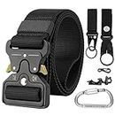 Simpeak Men Tactical Belt Sets, Military Style Safety Belts w/Metal Buckle, Heavy Duty Canvas Waist Belt with Keys Clips Bottle Clip Carabiner Pocket Survival Tool for Outdoor Sports Camping Hunting