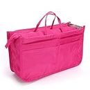 IGNPION Printed Insert Handbag Purse Organiser 13 Pockets Expandable Liner Bag Pouch Zipper Closure Tote Organiser Diaper Bag Insert with Handle (Pink)