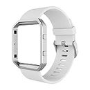 Simpeak Sport Band Compatible with Fitbit Blaze Smartwatch Sport Fitness, Silicone Wrist Band with Meatl Frame Replacement for Fitbit Blaze Men Women, Small, White Band+Silver Frame